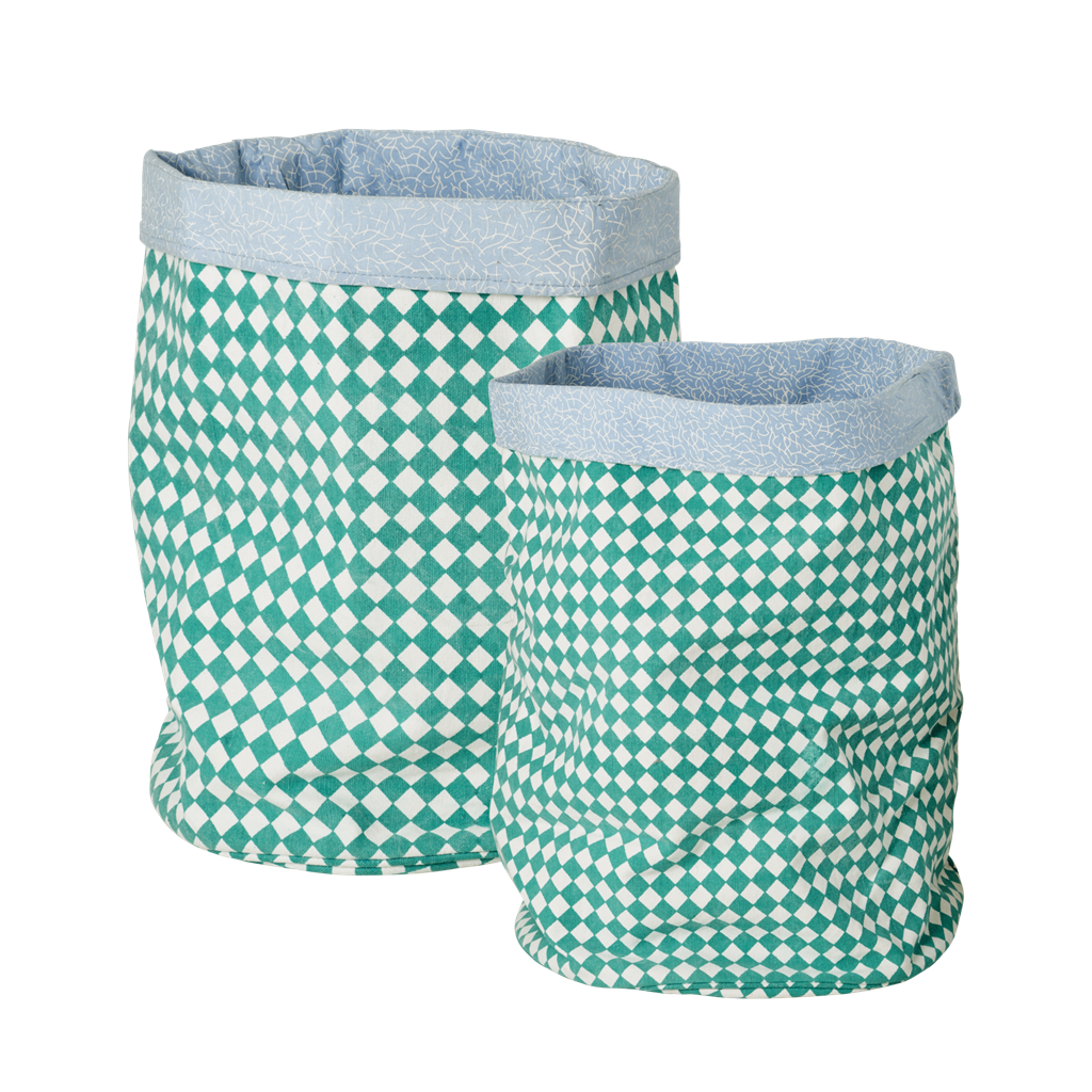 Green Check Fabric Storage Bags or Laundry Bag By Rice DK Vibrant Home